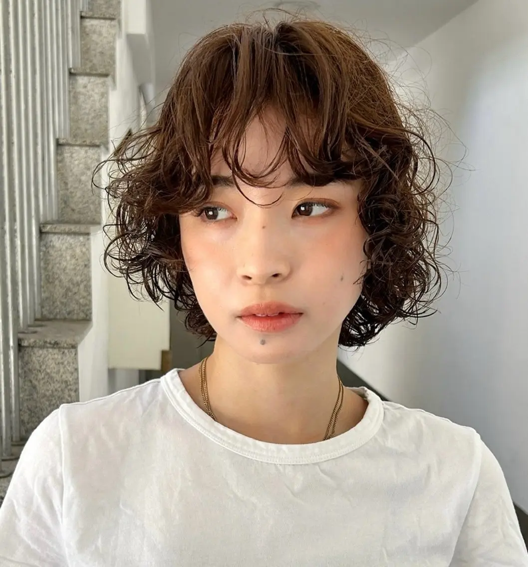 ミディアム パーマ かのうひなこ🌻 ボブカット／パーマのヘアスタイル
