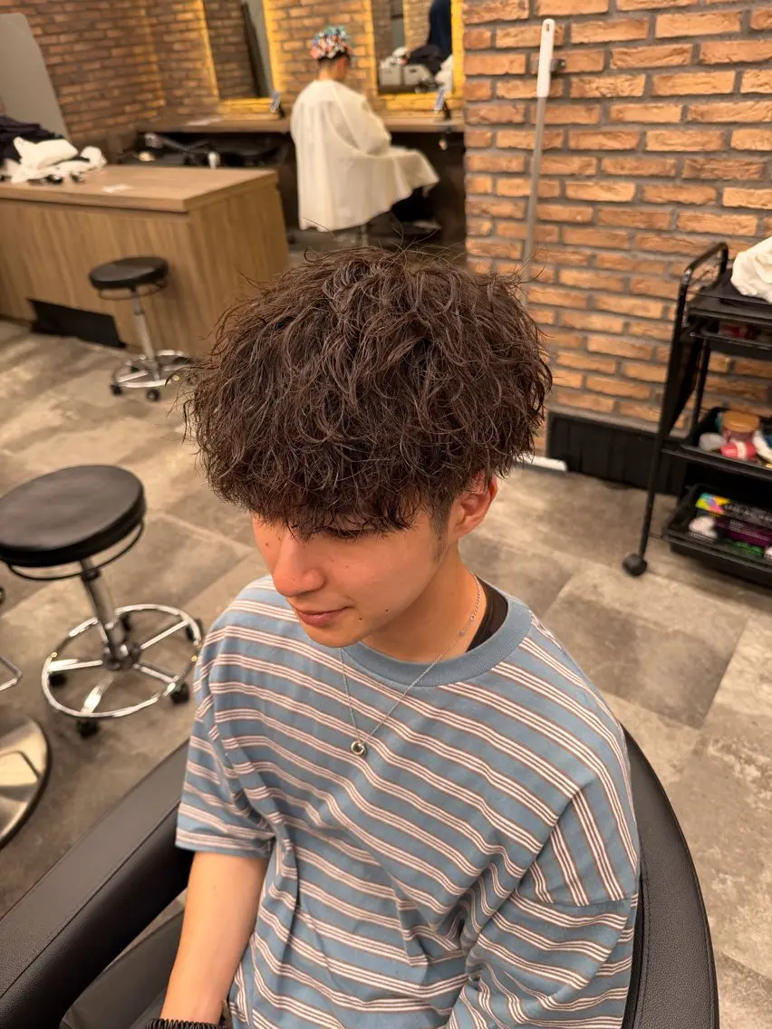 ミディアム カット パーマ ヘアセット メンズ特化 水口湧太のヘアスタイル