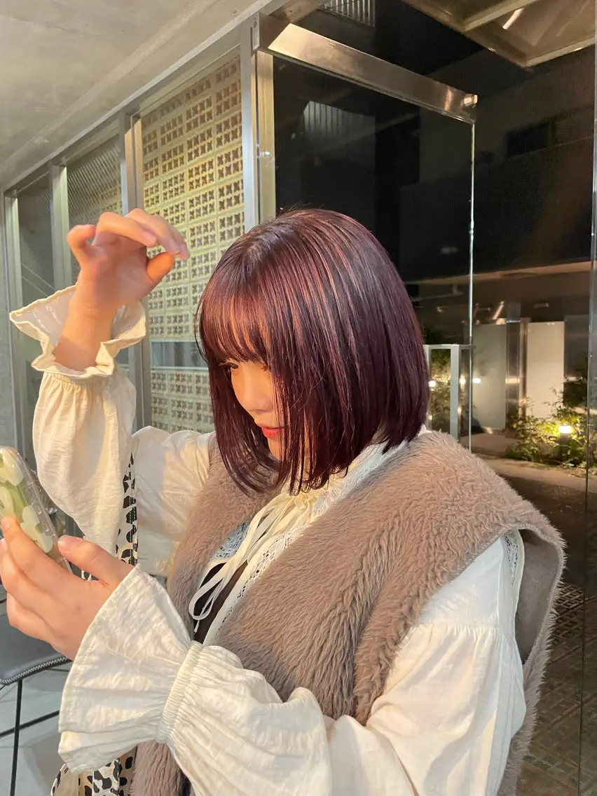 ミディアム カラー パーマ ヘアカラー 表参道🌿赤み消し カラー/チナツのヘアスタイル