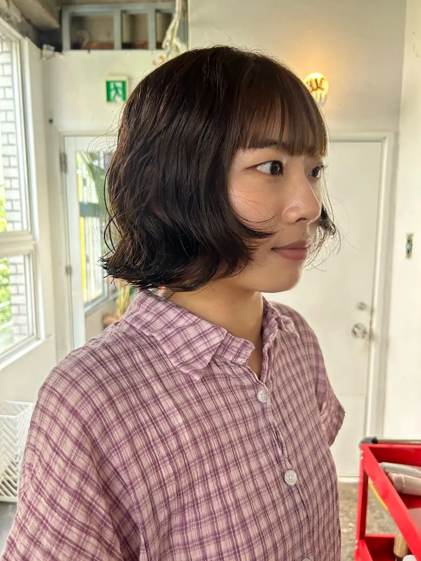 ミディアム カラー パーマ ミディアムパーマ ブラウンカラー ボブ カット ヘアカラー パーマ maho/垢抜け カラーパーマのヘアスタイル