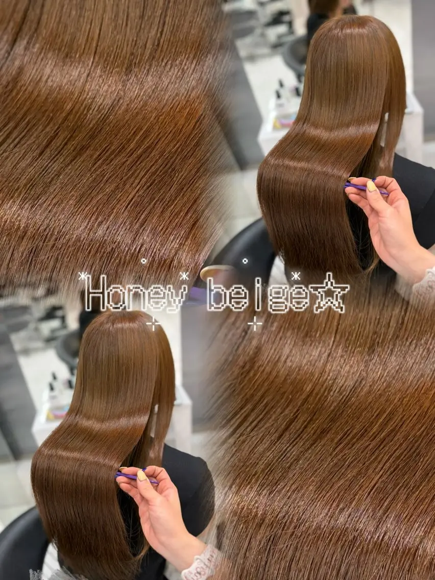 ロング カット ヘアカラー トリートメント Sakuraෆ˚* 透け感ベージュ🥨のヘアスタイル