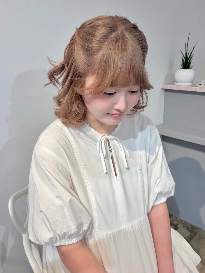ミディアム ヘアカラー レイヤーカット ゆほこのヘアスタイル