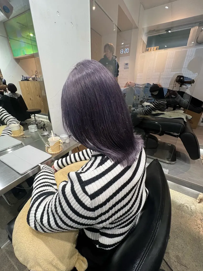 ミディアム カラー ブリーチ ケアブリーチ ケアカラー グレージュ ラベンダーカラー ヘアカラー トリートメント ヘッドスパ ✨髪質改善矯正× ブリーチ✨YU-KIのヘアスタイル