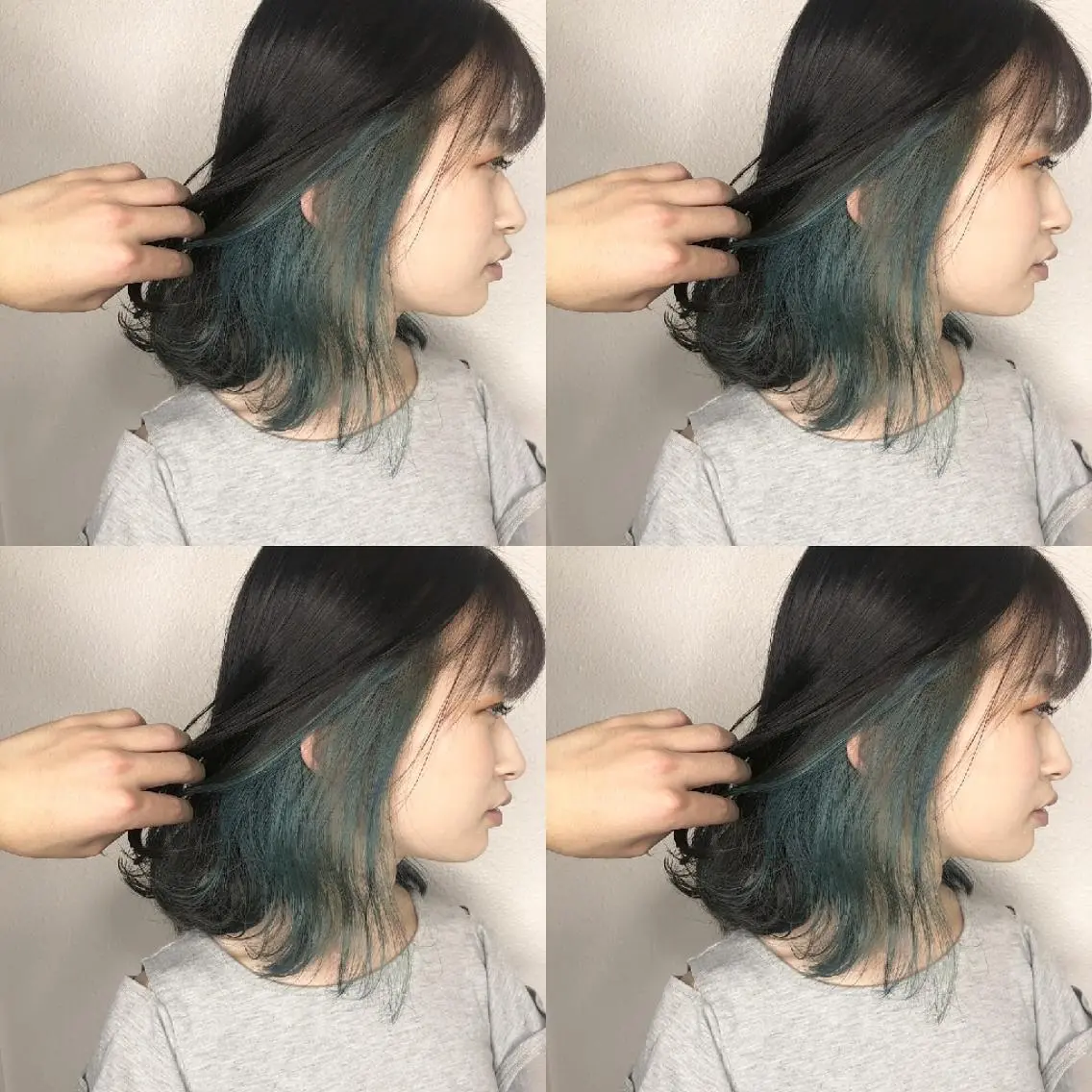 ミディアム カラー ヘアアレンジ エメラルドグリーン インナーカラー カット ヘアカラー トリートメント 竹内啓太 ボブのヘアスタイル
