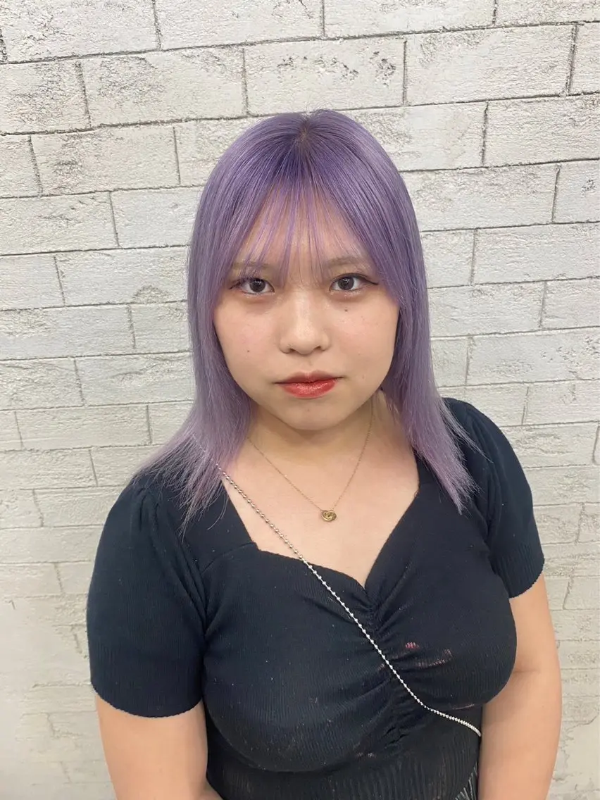 セミロング カラー ラベンダーカラー ヘアカラー グレージュ達人/赤み 消し/ブリーチ/岩崎のヘアスタイル