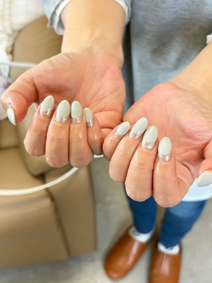 ネイル ブルー フレンチネイル ハンドネイル tamu nail 金町のネイルデザイン