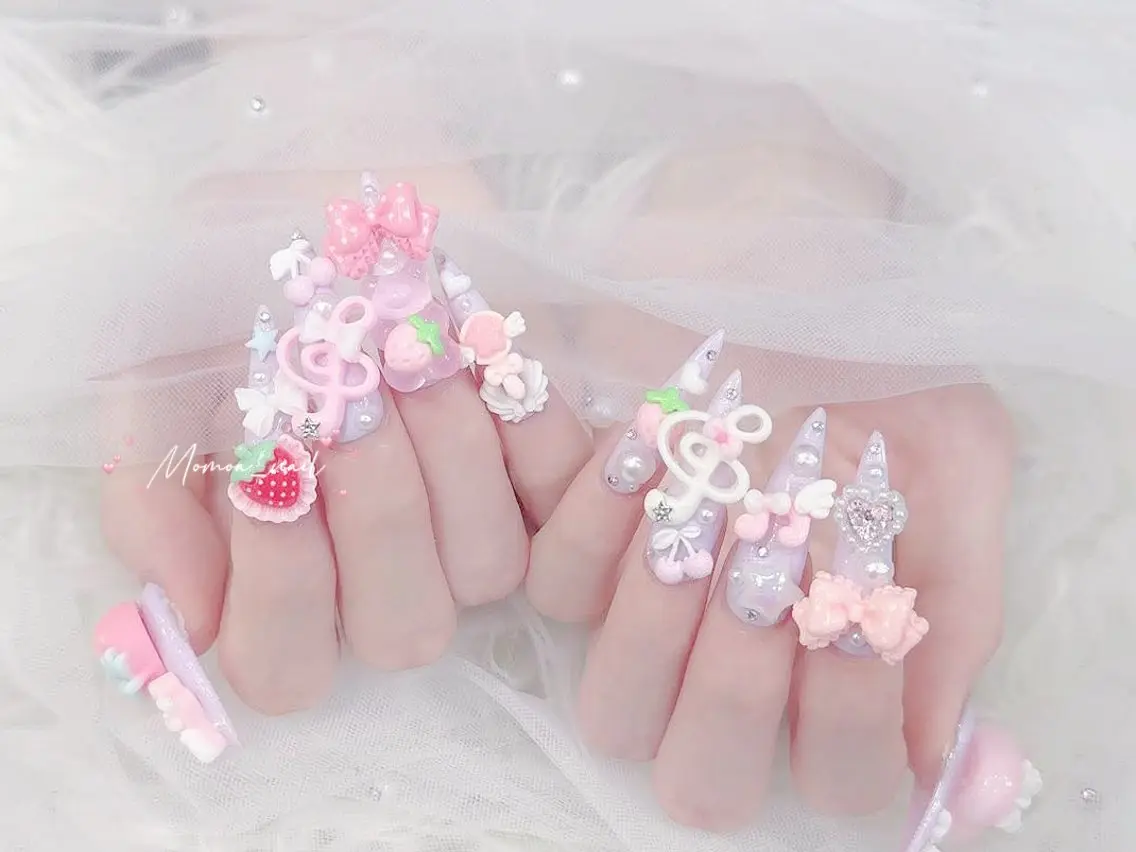 ネイル 成人式 マグネットネイル 大理石ネイル(マーブル) リボン 夏ネイル ハンドネイル MoMoA Nail ネイル長さ出し専門店のネイルデザイン