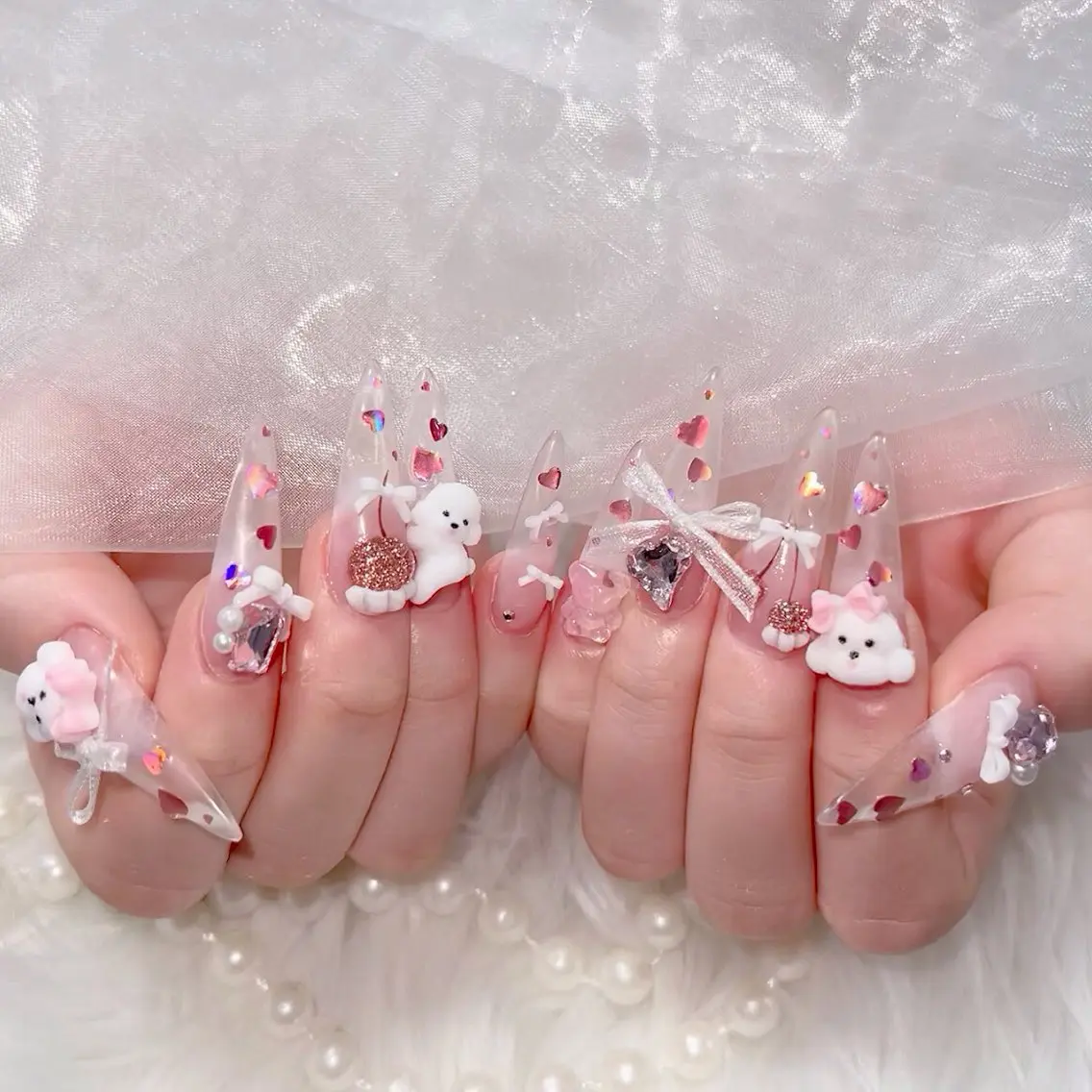 ネイル オーロラネイル 長さ出し フラッシュネイル フレンチネイル ジェルネイル ハンドネイル ハンドケア CiCi Nail Salonのネイルデザイン
