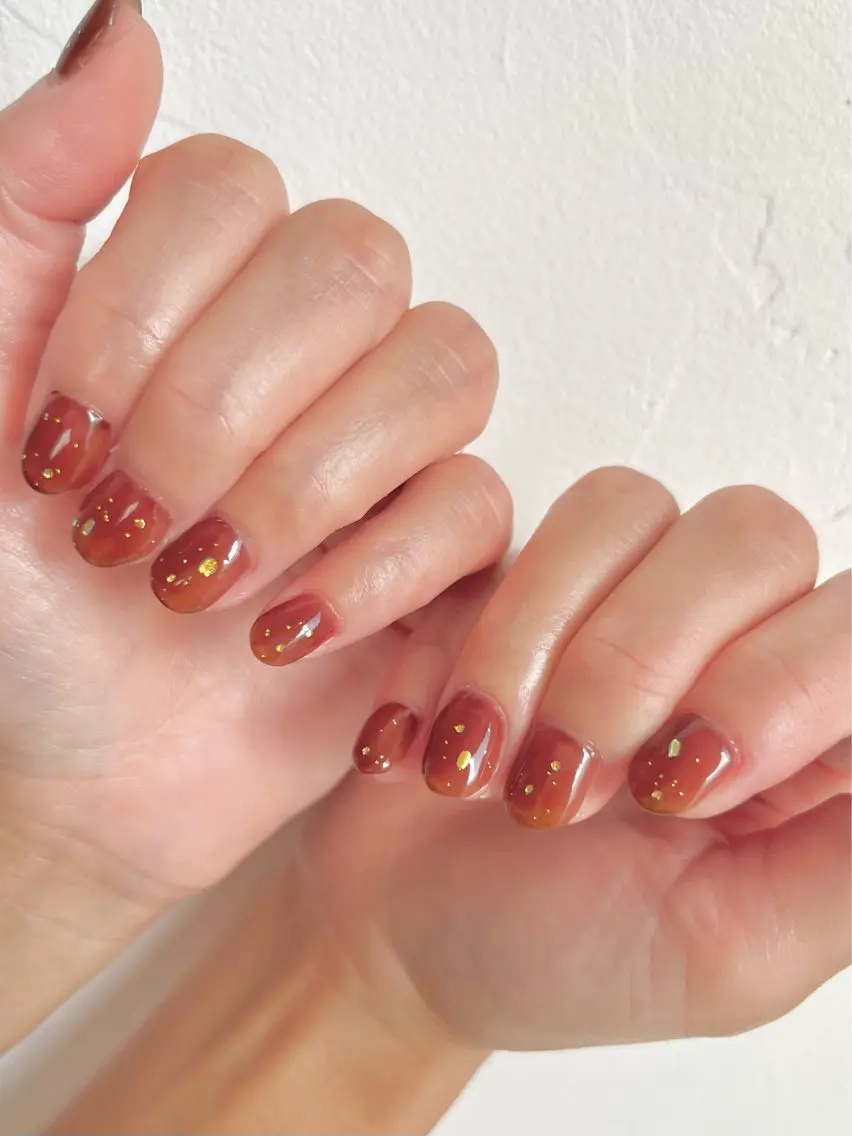 ネイル ブラウン クリアネイル ハンドネイル Hum nail roomのネイルデザイン