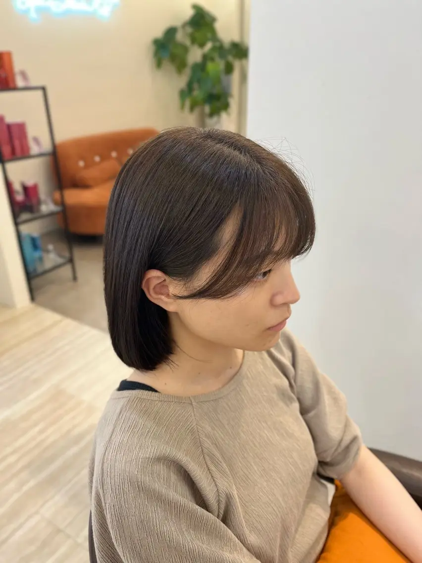 ミディアム カラー 顔周りカット HairModeKT 中原のヘアスタイル