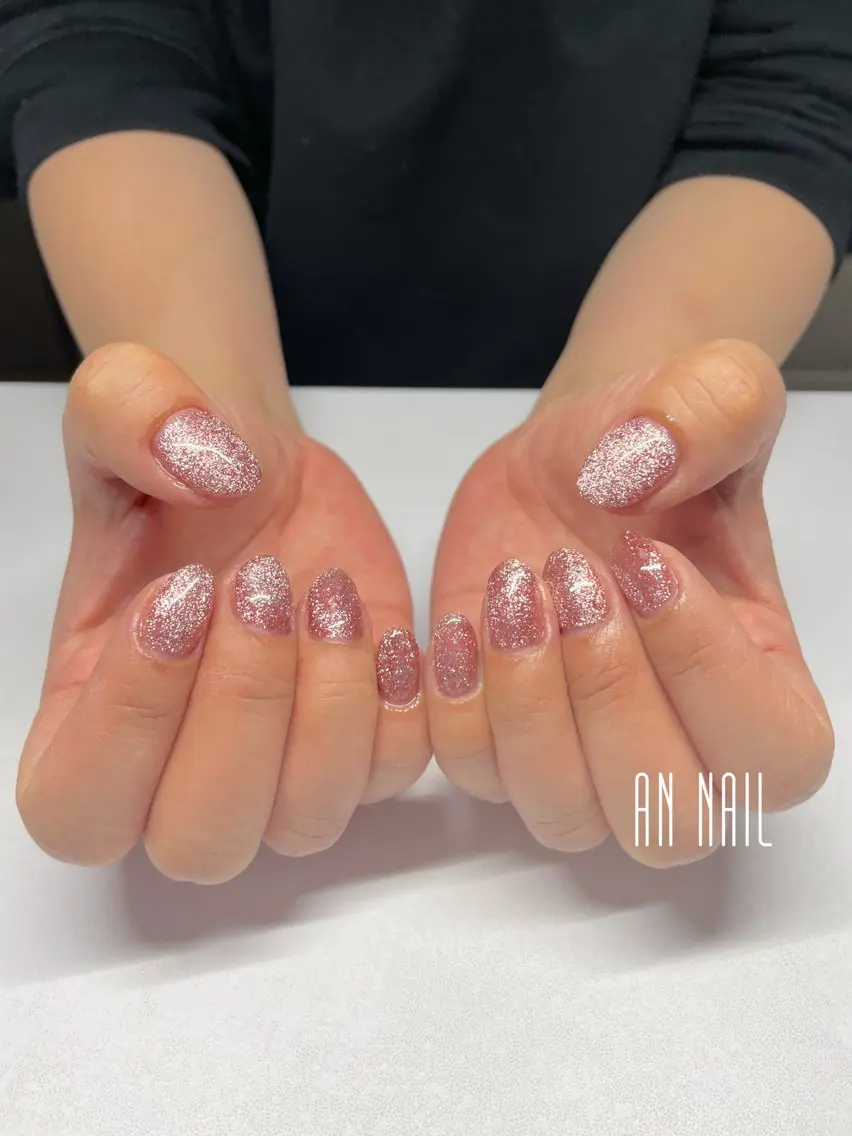 ネイル マグネットネイル ピンク 春ネイル ハンドネイル AN Nailのネイルデザイン