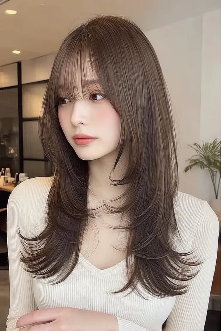 セミロング ハッシュカット 髪質改善 レイヤーカット 縮毛矯正 トリートメント 絶対可愛い🍎透明感 カラーあります✨蕾祁のヘアスタイル