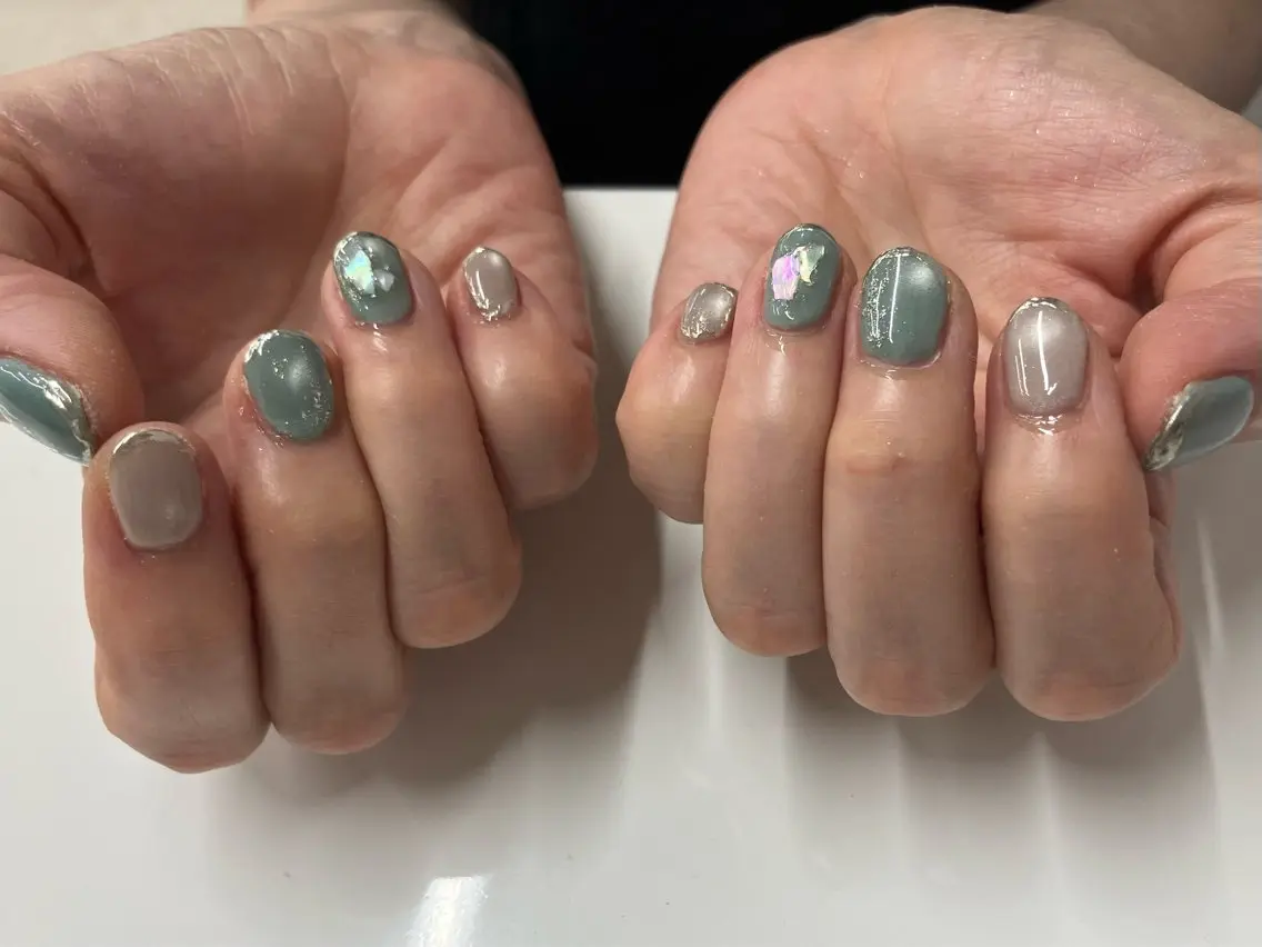 ネイル フレンチネイル ラメ(グリッター) マグネットネイル ミラーネイル bs-nail 野村のネイルデザイン