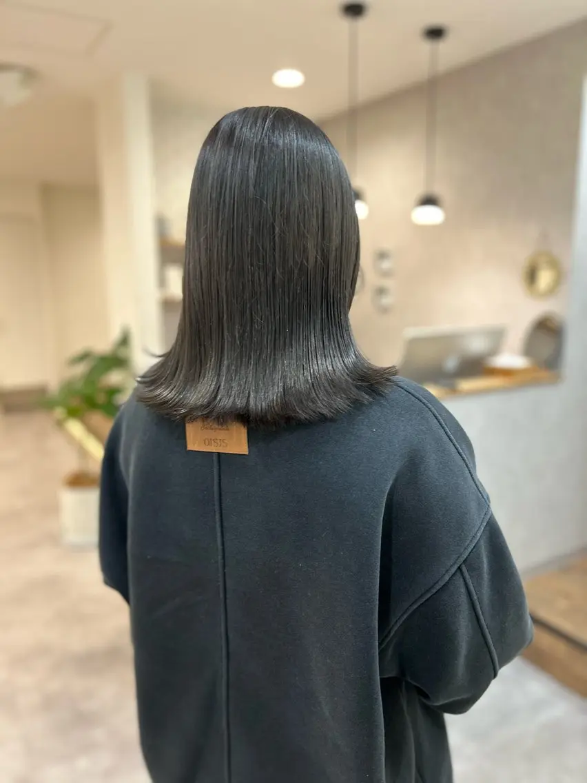 ミディアム カラー ブリーチ ダブルカラー グレージュ ヘアカラー トリートメント ボブ/ハイトーン 福生Radix 下田のヘアスタイル