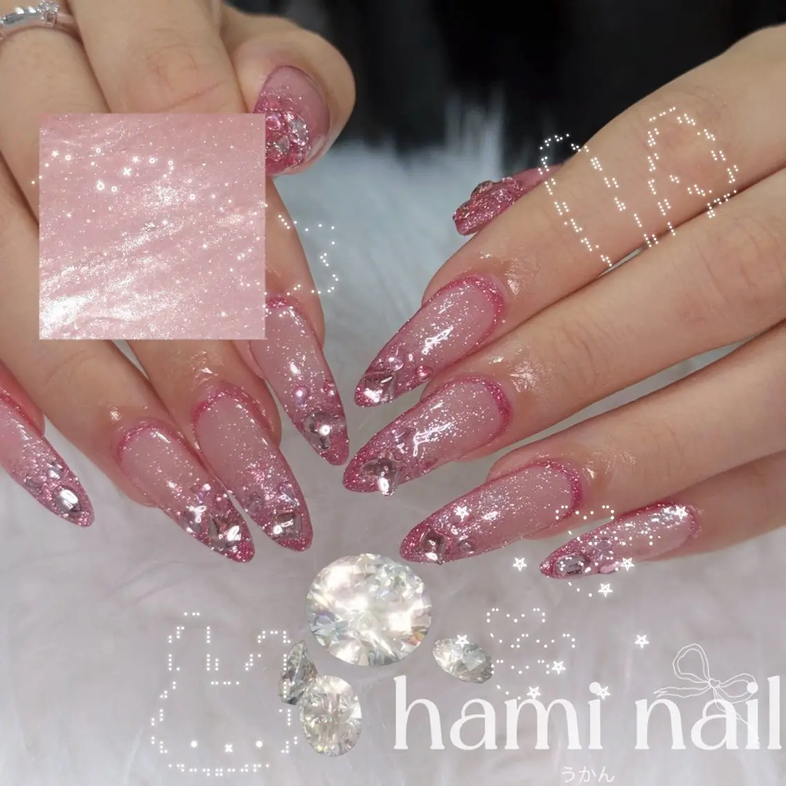 ネイル ハンドネイル ハンドケア 🎀うかん 🎀チップ長さ出しのネイルデザイン