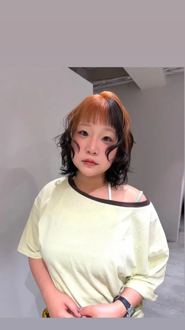 ショート カラー ブラウンカラー オレンジ カット ヘアカラー ニュアンスパーマ /ボブパーマriseのヘアスタイル