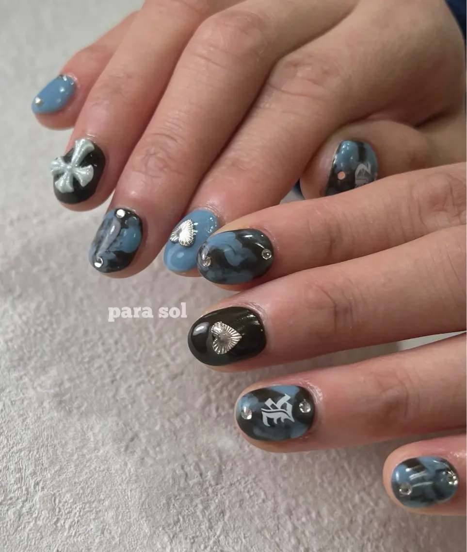 ネイル ブルー ハンドネイル フットネイル Para Sol nail Maoのネイルデザイン