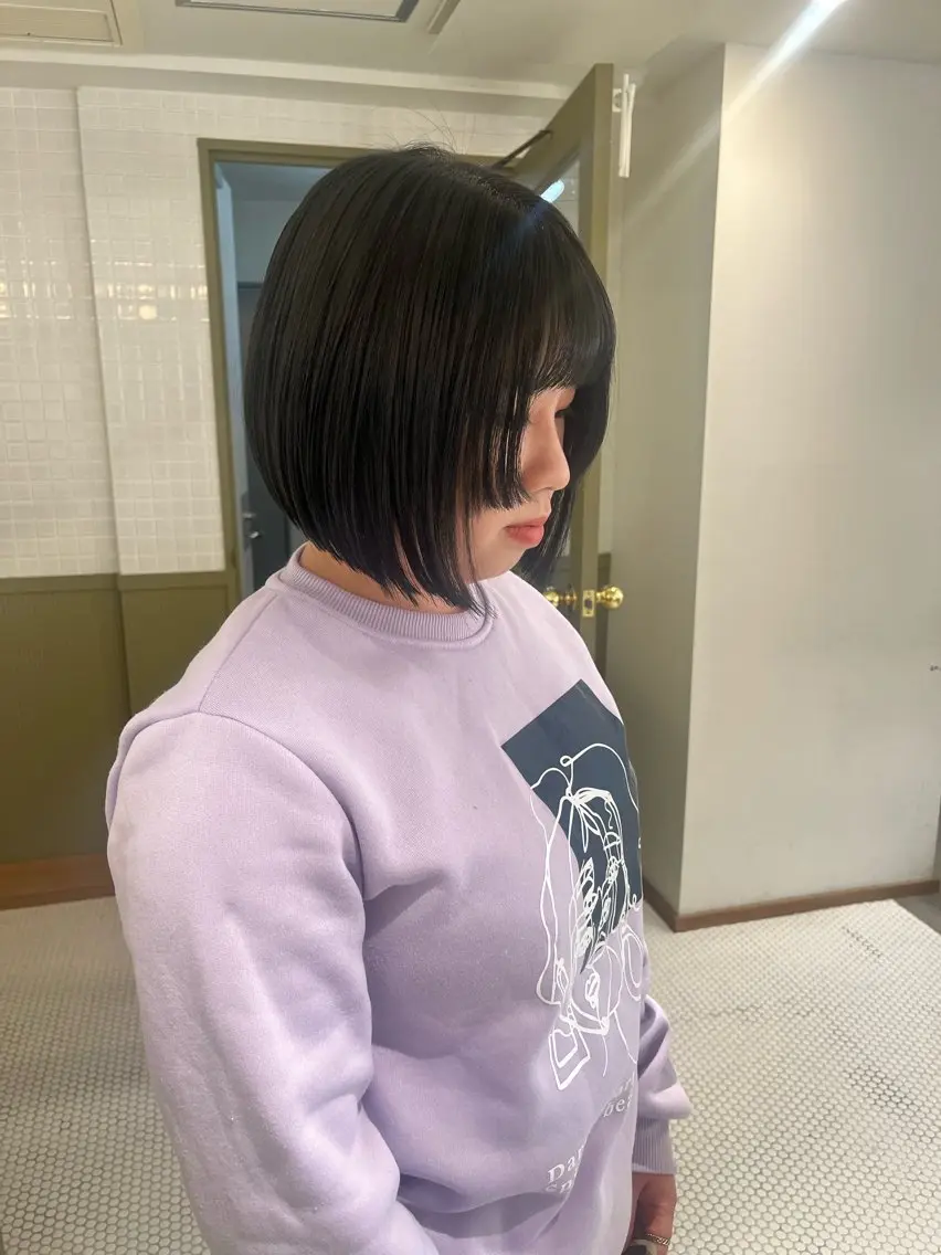 ミディアム カラー 黒髪 ブルーカラー ブルーブラック ボブ 姫カット マンツーマン美容師 立川　♡MIHO♡のヘアスタイル