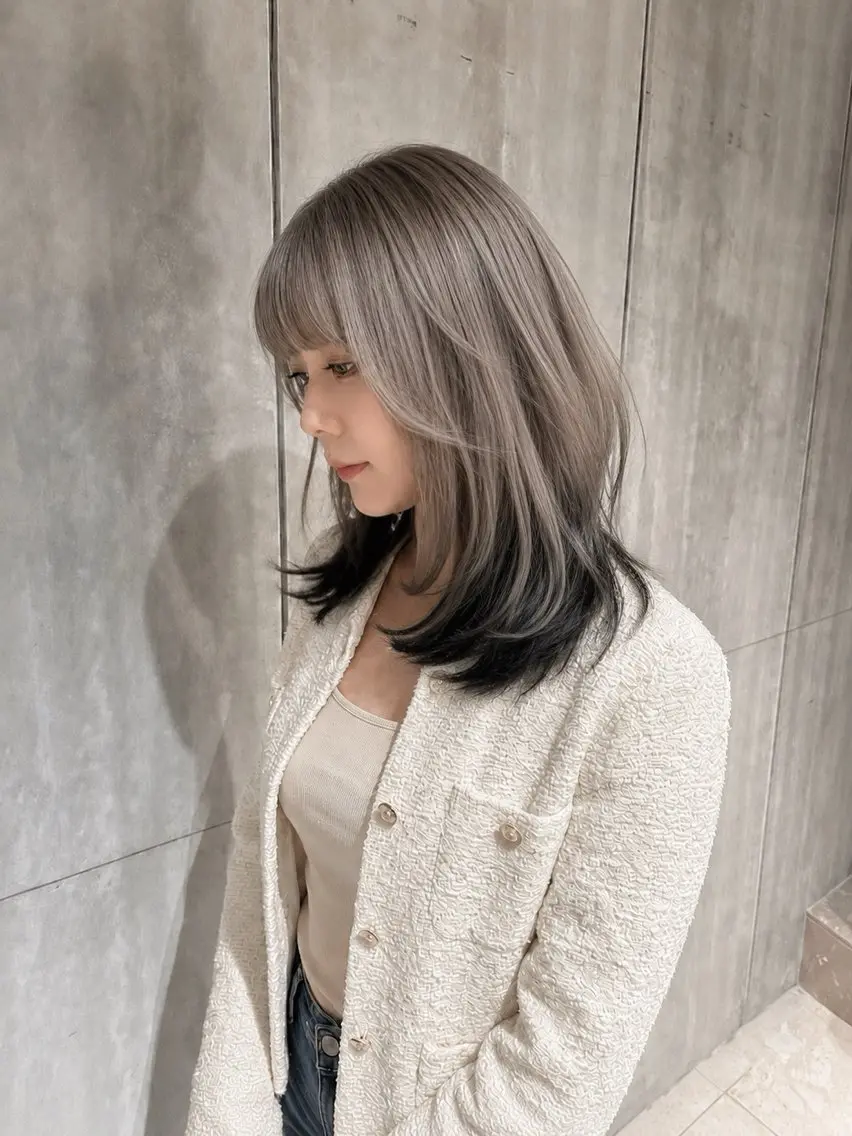 セミロング カラー ブリーチ カット ヘアカラー トリートメント 銀座/柔らかベージュ 似合せカット/ハルトのヘアスタイル