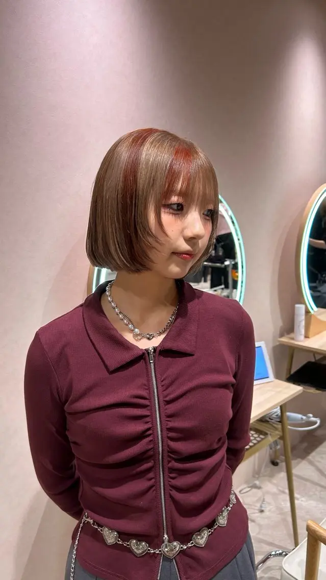 ショート カラー ボブ 顔まわりレイヤー 顔周りカット レイヤーカット カット トリートメント ヘアセット デザイン/ボブ/ メンズ/ココネ⭐️のヘアスタイル