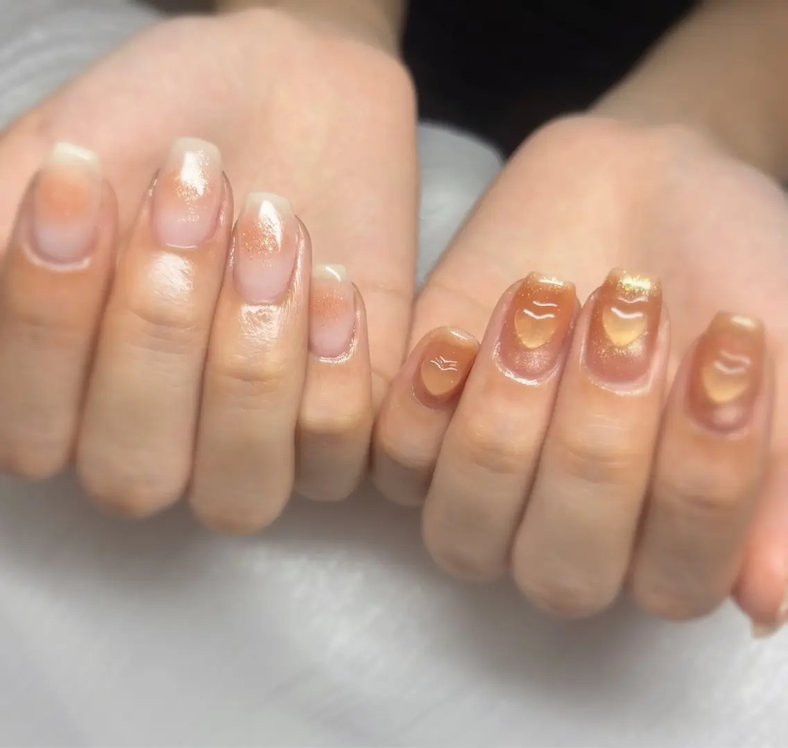 ネイル チークネイル オレンジ ハンドネイル kaho  🧸🎀 RiLionのネイルデザイン