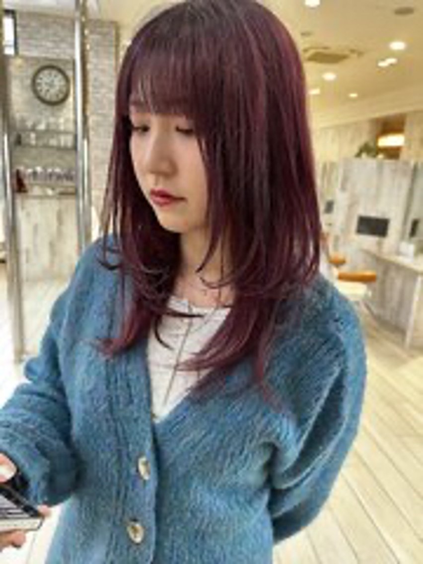 セミロング カラー ボルドーカラー 韓国風ヘア レイヤーカット カット ヘアカラー Oopsレイヤー 加藤澄都のヘアスタイル