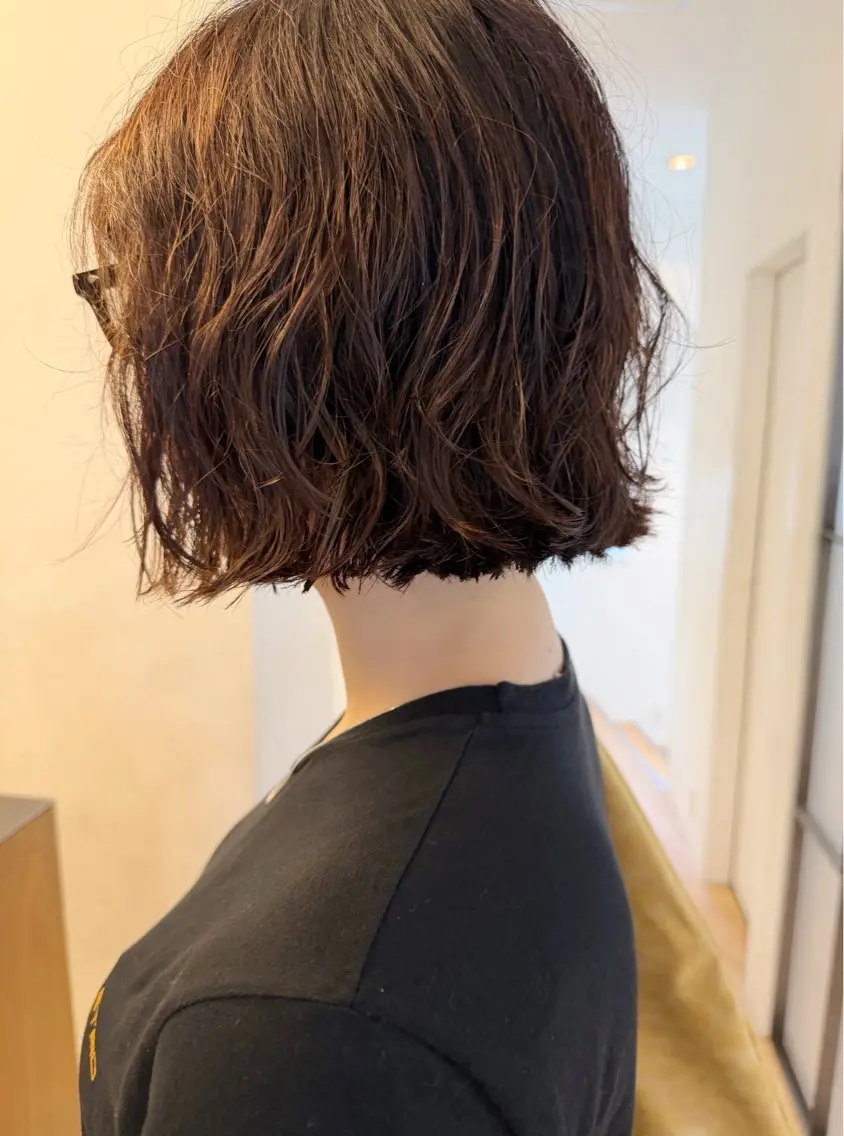 ミディアム ミディアムパーマ ボブ カット パーマ 切りっぱなしボブ/ パーマ須藤優真のヘアスタイル