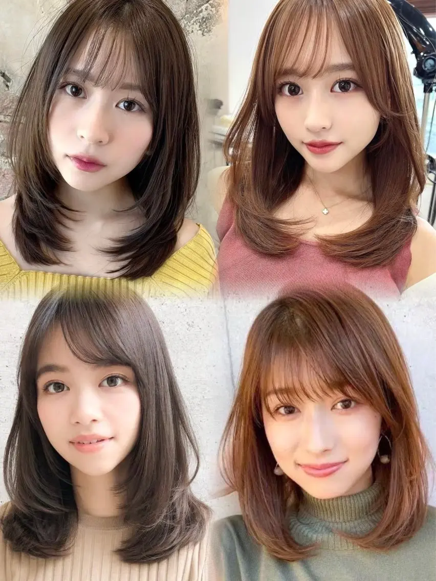ミディアム コハク /縮毛矯正　艶カラーのヘアスタイル