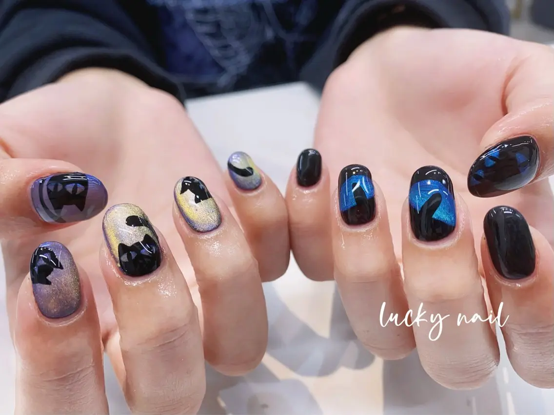 ネイル チークネイル 長さ出し ジェルネイル マグネットネイル 持ち込み Lucky nail  小林和希のネイルデザイン