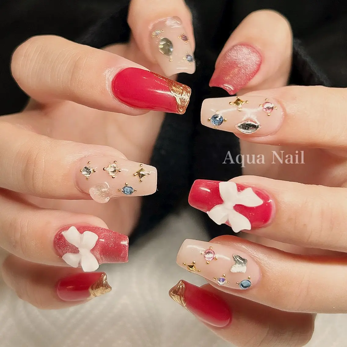 ネイル アートネイル 氷ネイル・うるうるネイル キラキラネイル 韓国ネイル スカルプネイル ハンドネイル AQUA NAILのネイルデザイン