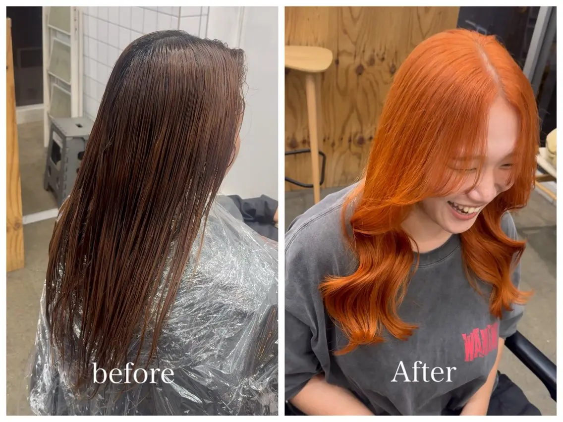 ロング カラー オレンジ 新宿 似合わせカラー HINAのヘアスタイル