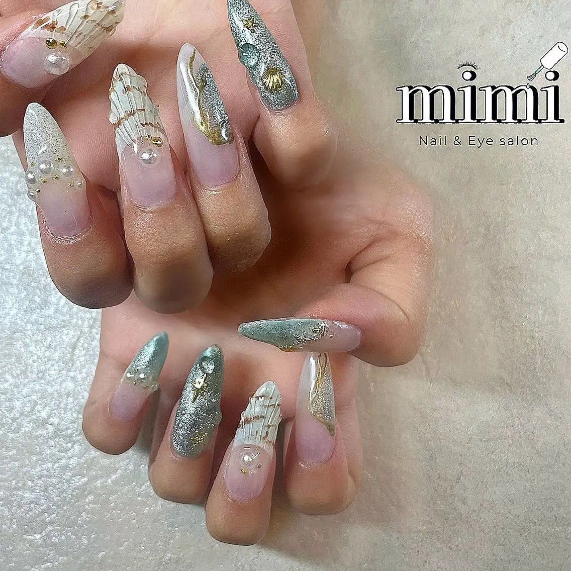 ネイル アートネイル 長さ出し ロングネイル マグネットネイル 夏ネイル Ruru nailのネイルデザイン