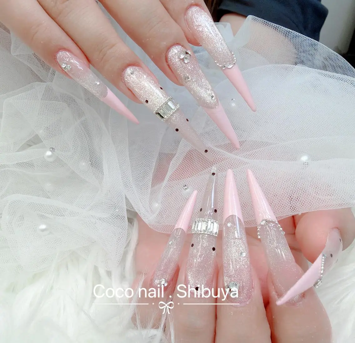 ネイル 成人式 大理石ネイル(マーブル) リボン 夏ネイル ネイルチップ ハンドネイル Mi Na Nail Salonのネイルデザイン