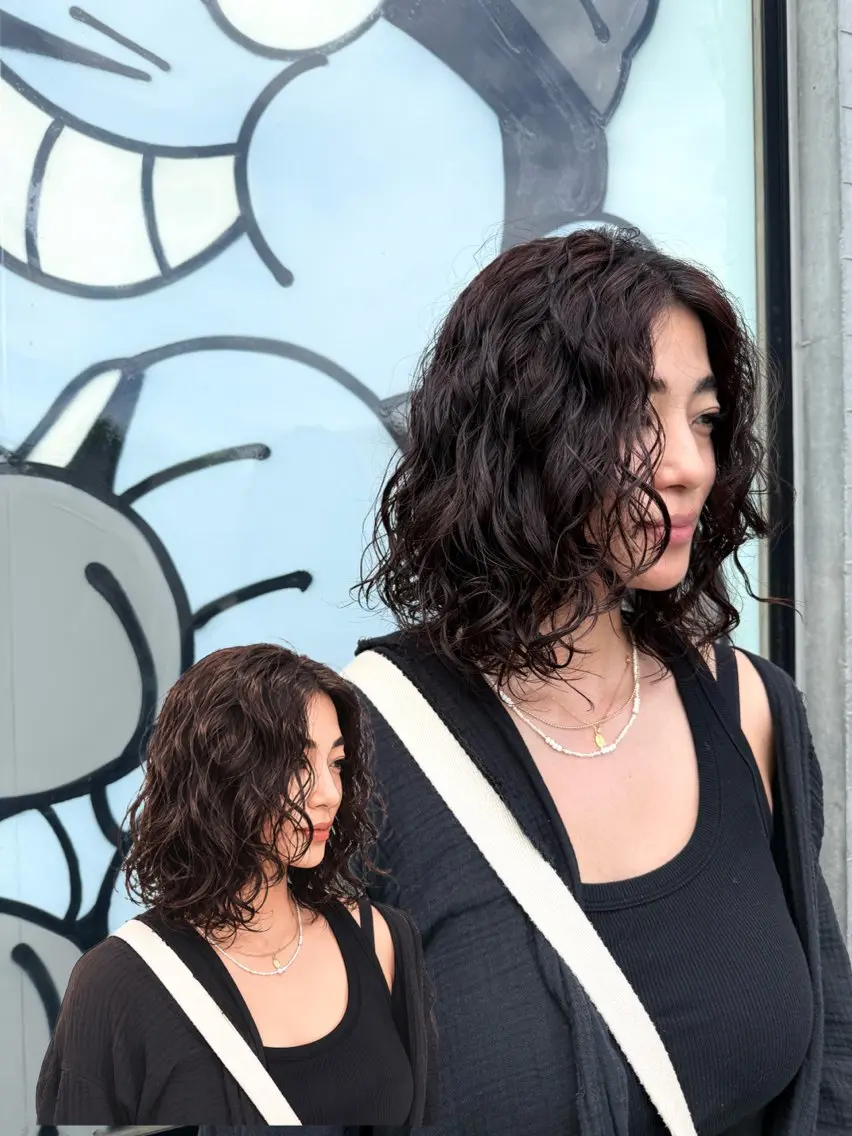 ミディアム カット パーマ トリートメント 🌿朝5分でお洒落 パーマスタイル🌿のヘアスタイル