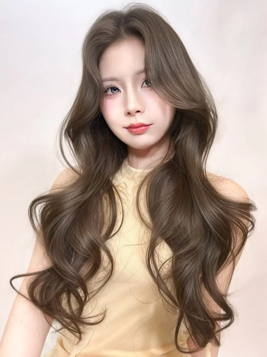 ロング ロングレイヤー 韓国風ヘア レイヤーカット ロング 小顔カット 韓国ヘア／レイヤー／ 顔周り🎀もかのヘアスタイル