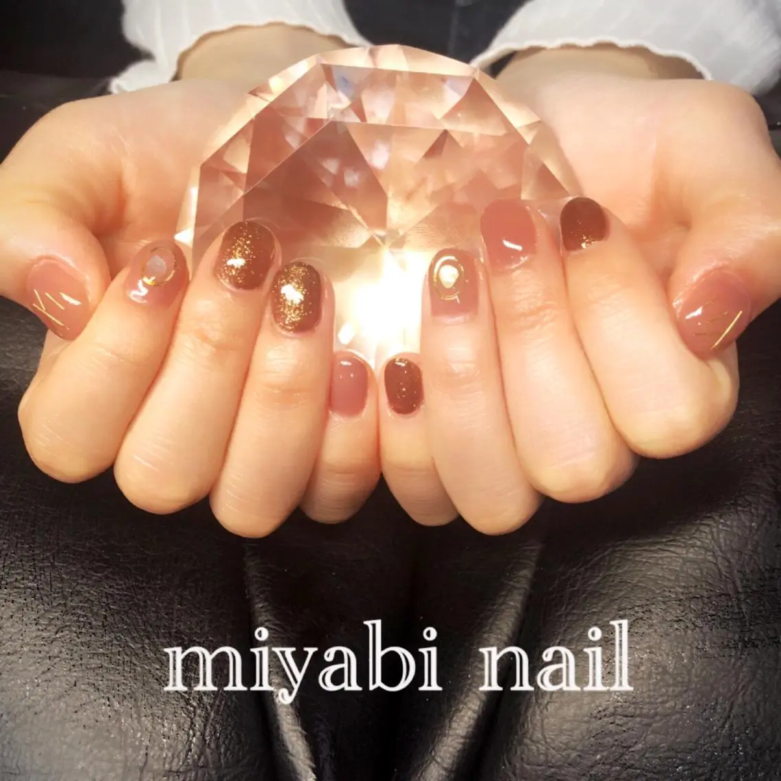 ネイル アートネイル ブラウン クリアネイル ジェルネイル ラメ(グリッター) ハンドネイル miyabi nail 桂川駅近くのネイルデザイン