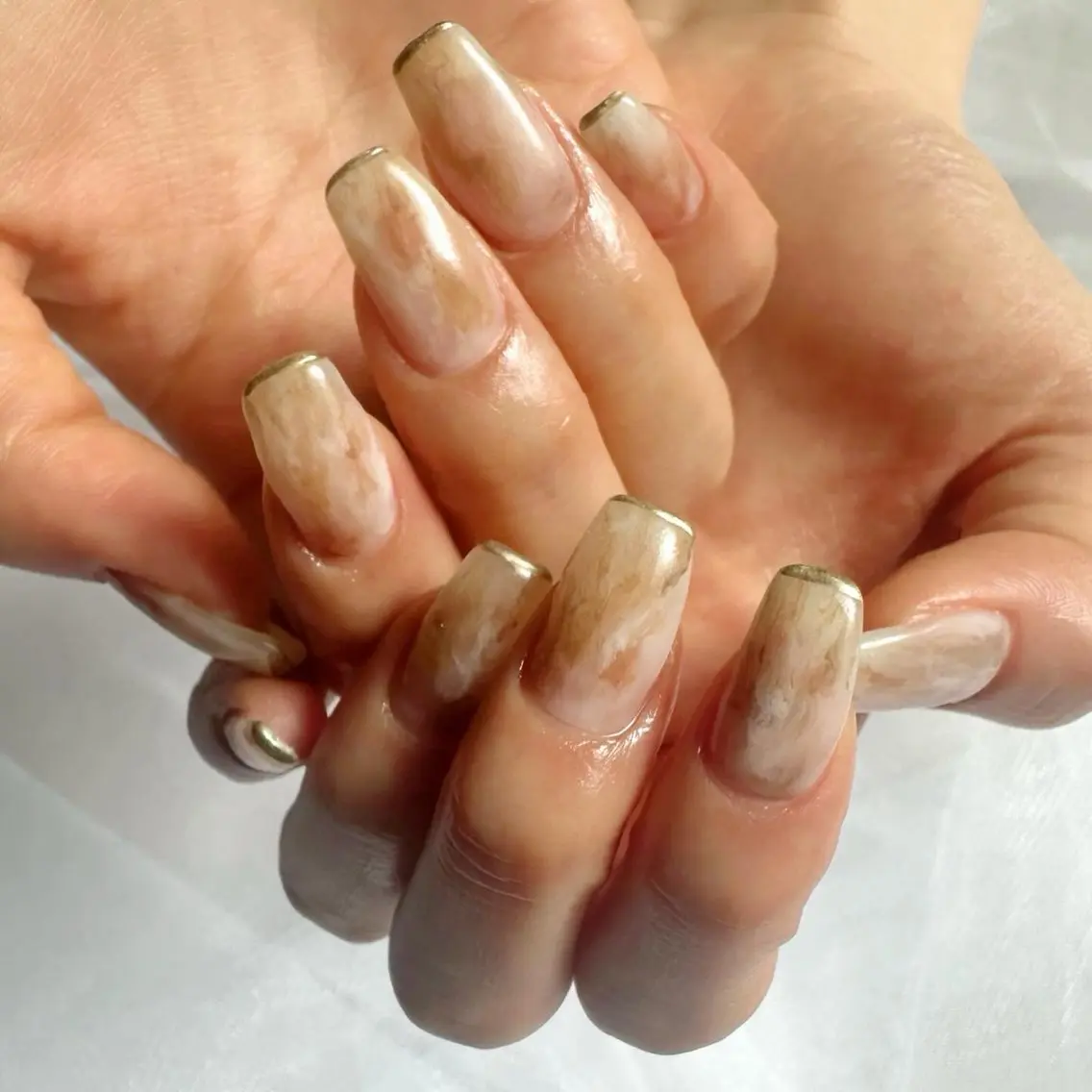 ネイル ブラウン クリアネイル 氷ネイル・うるうるネイル 韓国ネイル ロングネイル 🪞KAPE NAIL 🪞のネイルデザイン