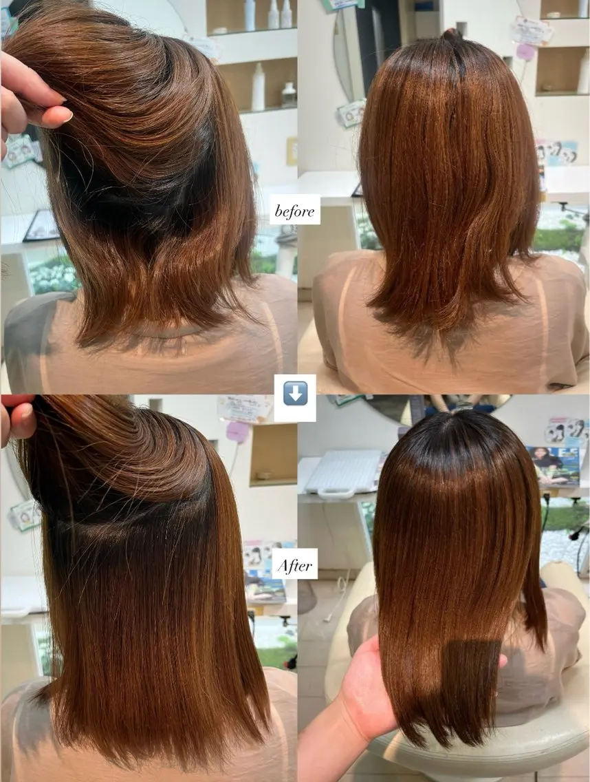 ミディアム 髪質改善 縮毛矯正 トリートメント emu🤍𐙚 Miyuのヘアスタイル