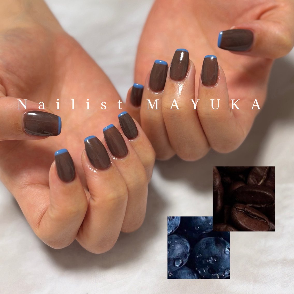 ネイル ブルー ブラウン CLALA MAYUKA🍒のネイルデザイン