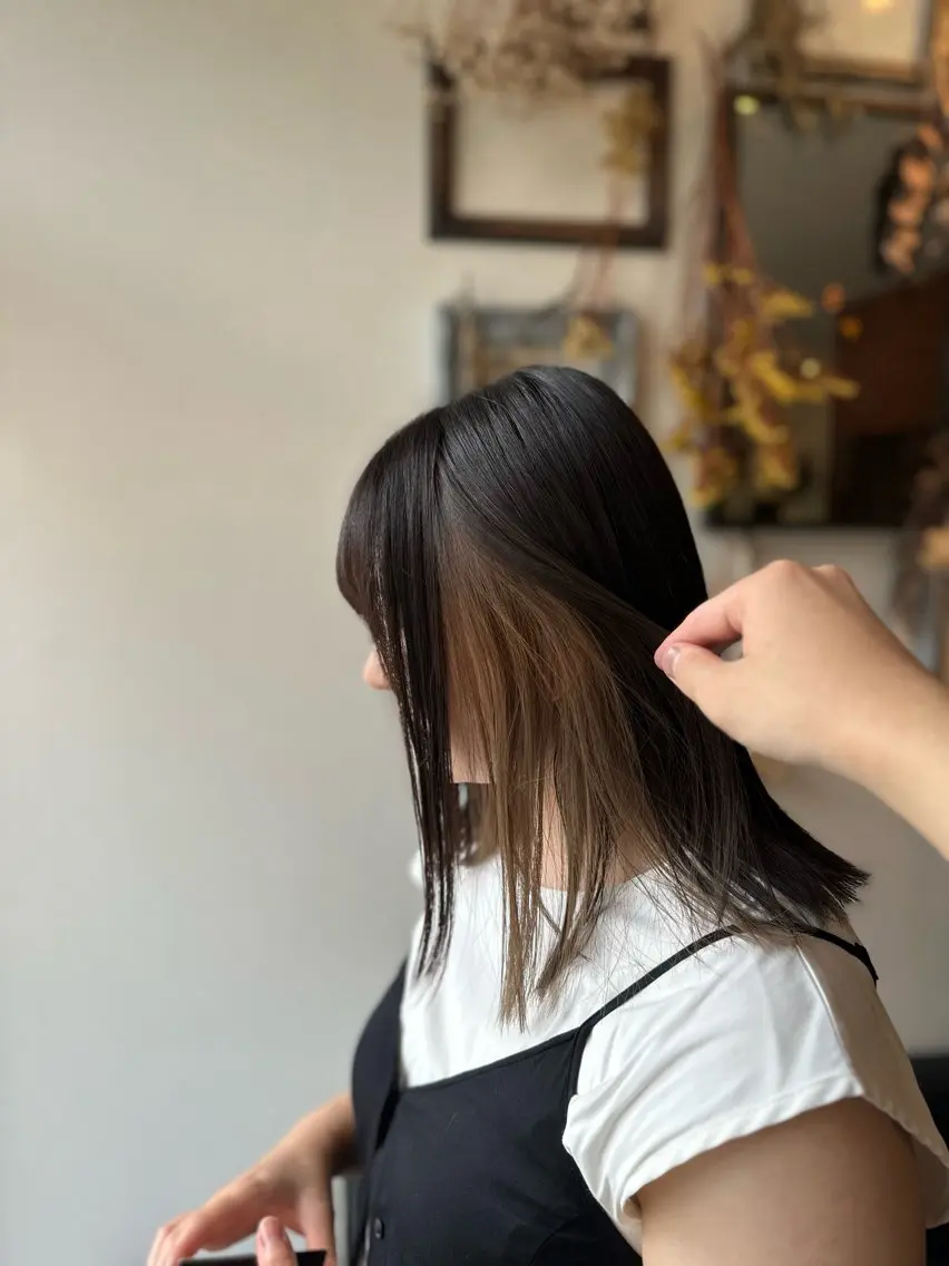 ミディアム カラー ベージュカラー インナーカラー ヘアカラー 💜推しインナー カラー/菊池柊真💜のヘアスタイル