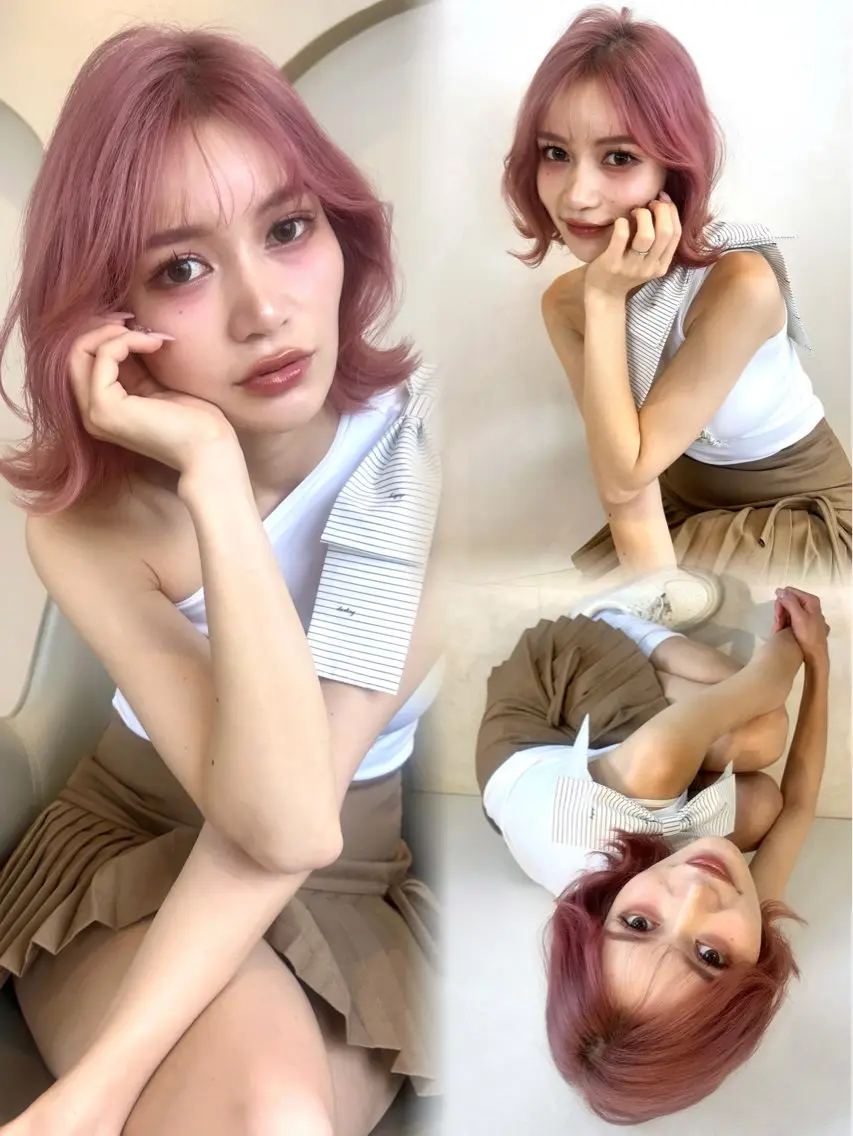 ミディアム カラー ベージュカラー ピンクカラー ピンクベージュ ﾐﾚｲ/ﾐﾙｸﾃｨｰ ｶﾗｰ/梅田美容室のヘアスタイル