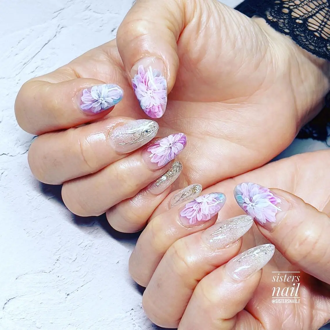 ネイル アートネイル フラワーネイル キラキラネイル ニュアンスネイル sisters nail.fのネイルデザイン