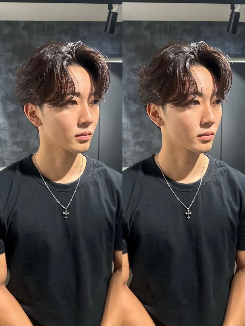 パーマ メンズ メンズパーマ ニュアンスパーマ カット パーマ 💈原宿指名No.1 センターパート💈のヘアスタイル