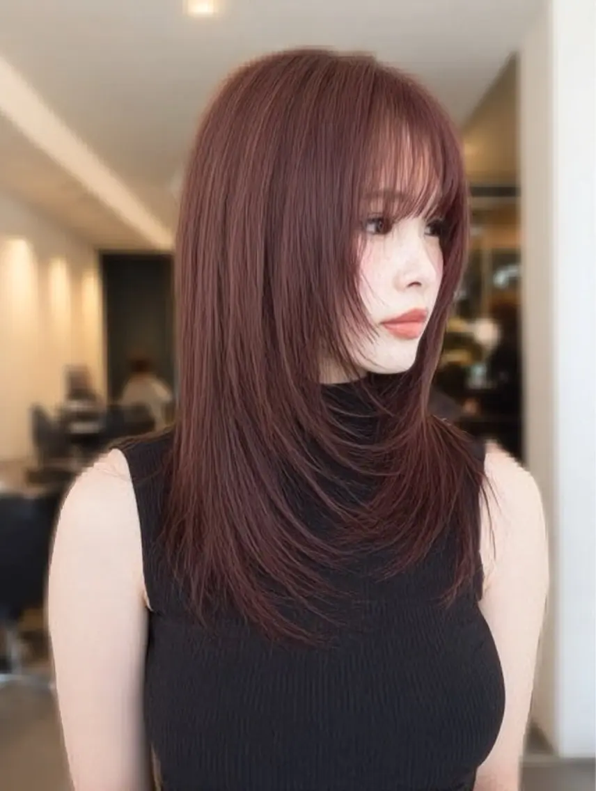 セミロング カラー ヘアカラー 韓国×艶ハイトーンが かわいい✨️リオ🍒のヘアスタイル