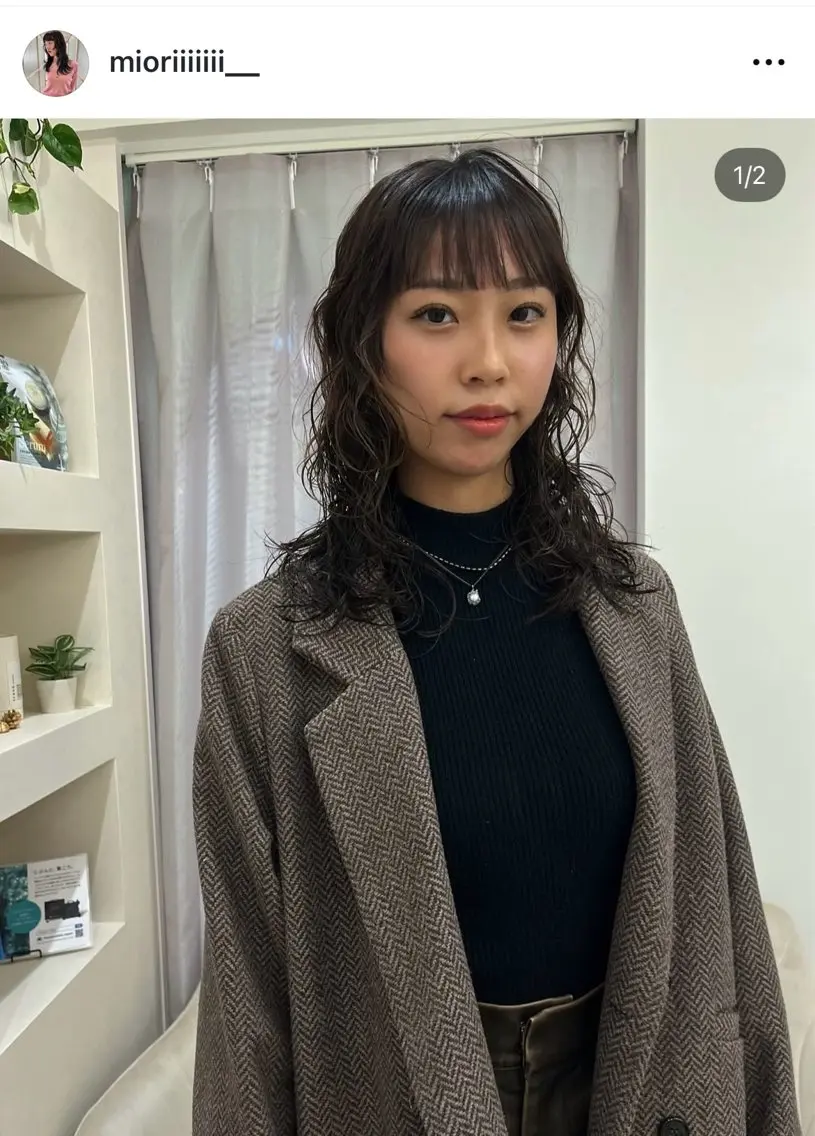 ミディアム パーマ カット パーマ トリートメント 松村 澪里のヘアスタイル