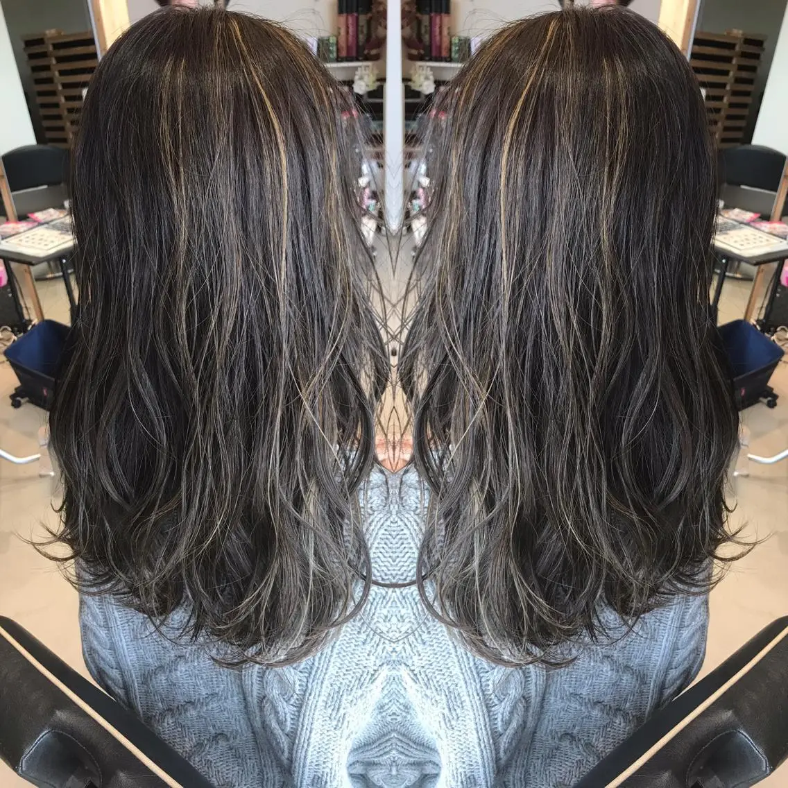 セミロング カラー ブリーチ 透明感カラー ハイライトカラー ハイライト ヘアカラー 大久保 隆蔵のヘアスタイル