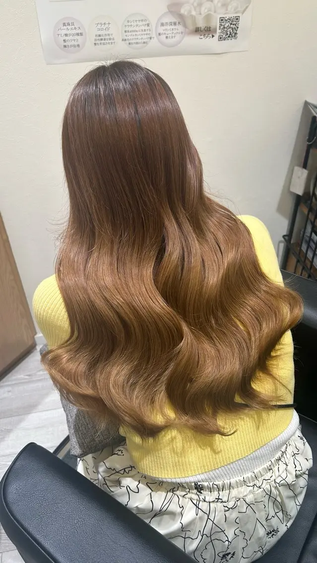 ロング ヘアカラー トリートメント まい🎀ピンク💝 透明感/髪質改善のヘアスタイル