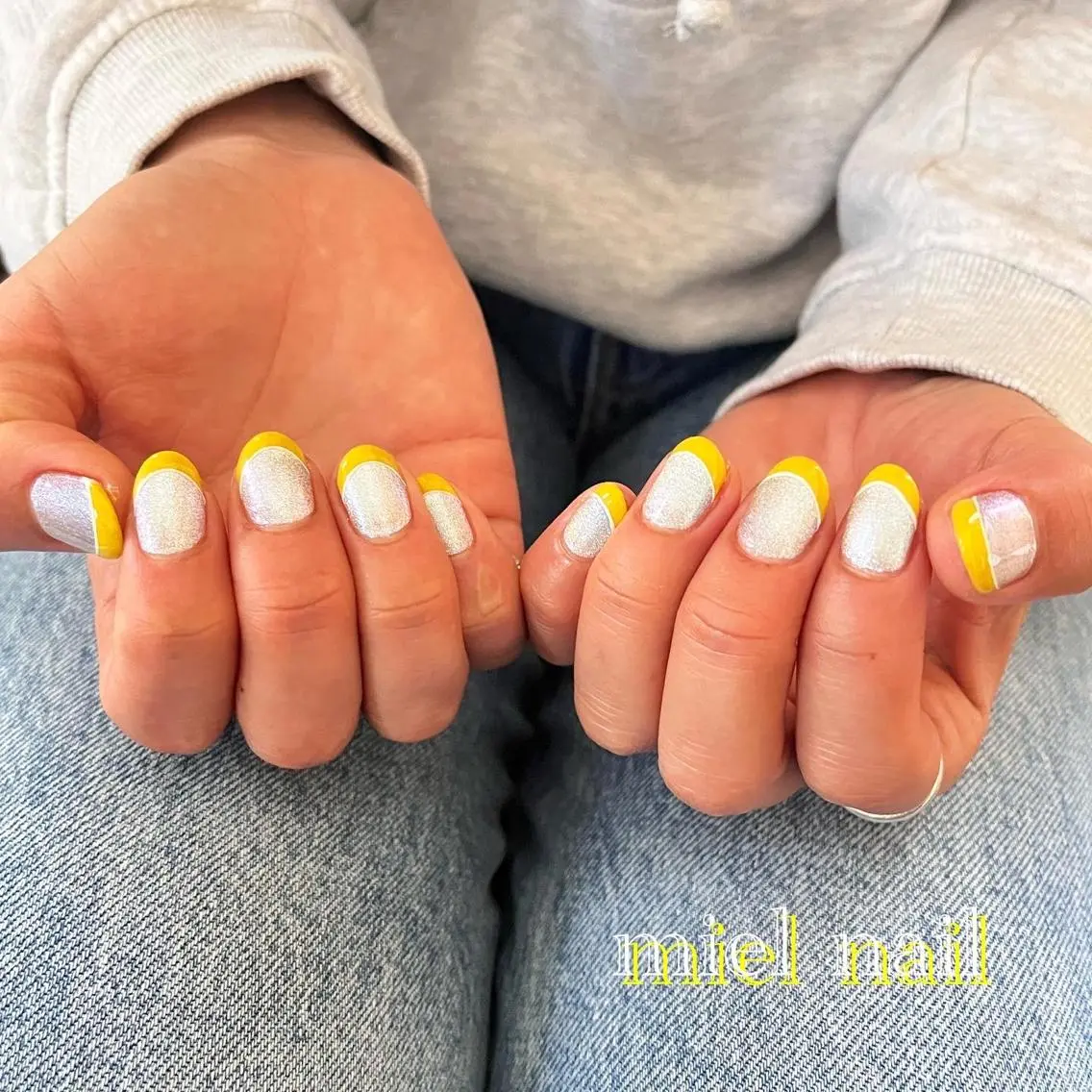 ネイル フレンチネイル マグネットネイル シンプルネイル 春ネイル ハンドネイル miel nailのネイルデザイン