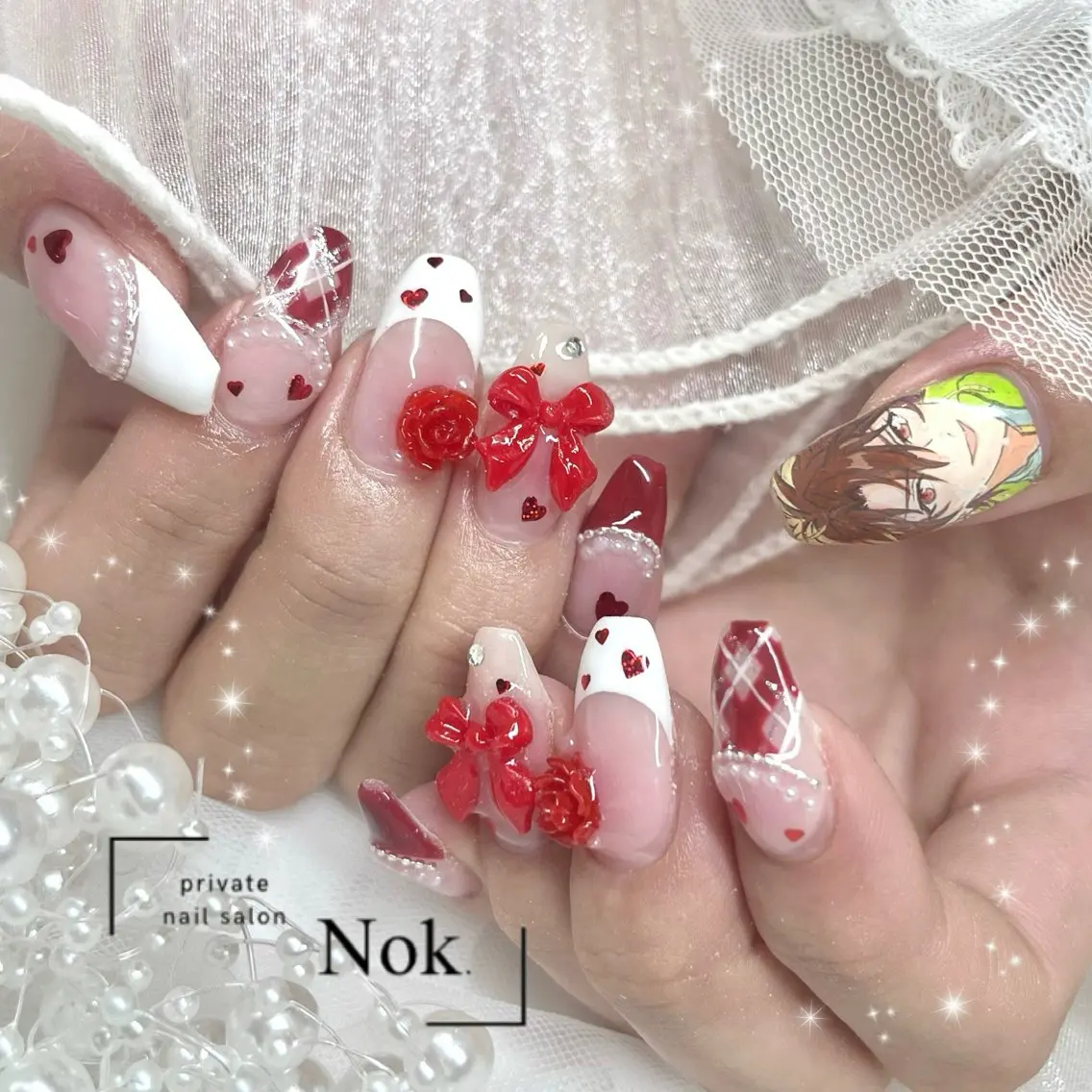 ネイル リボン ハンドネイル 池袋痛ネイル Nok. 渡辺のネイルデザイン