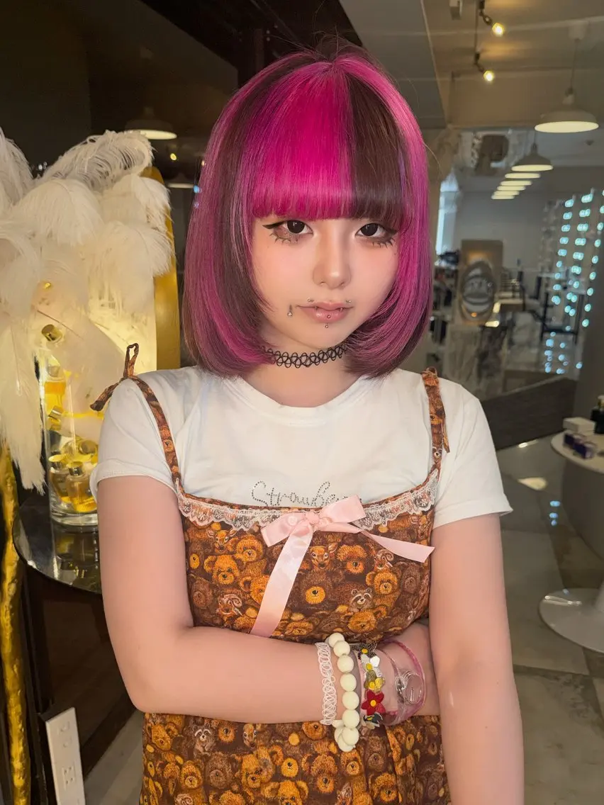 ミディアム カラー ヘアカラー トリートメント ヘアセット HARUNA/原宿/ デザイン/カットのヘアスタイル